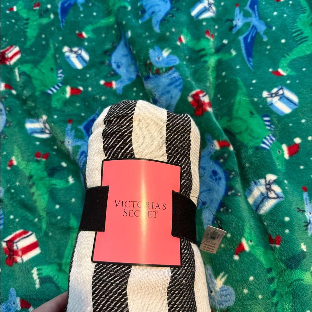 PINK Victoria's Secret Striped black & White blanket